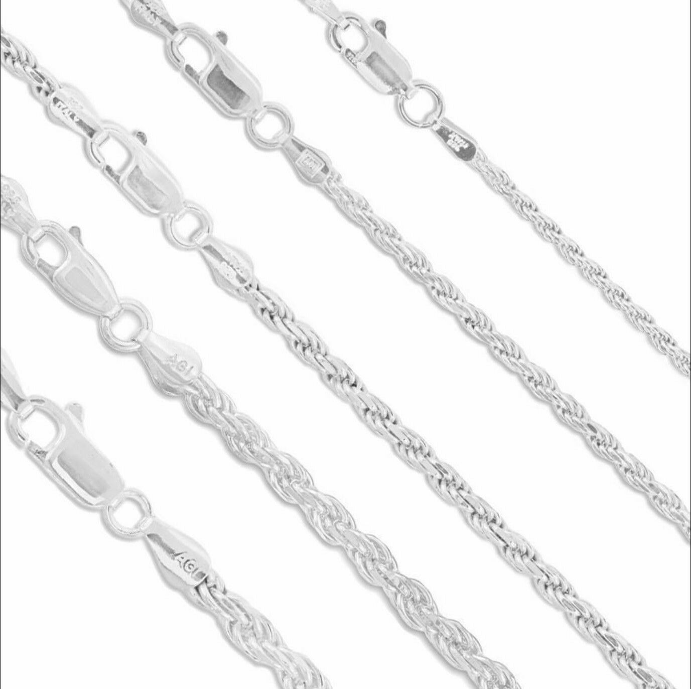 Sterling Silver .925 2mm 4mm 6mm Solid Rope Chains 16″ – 30″ Made in Italy