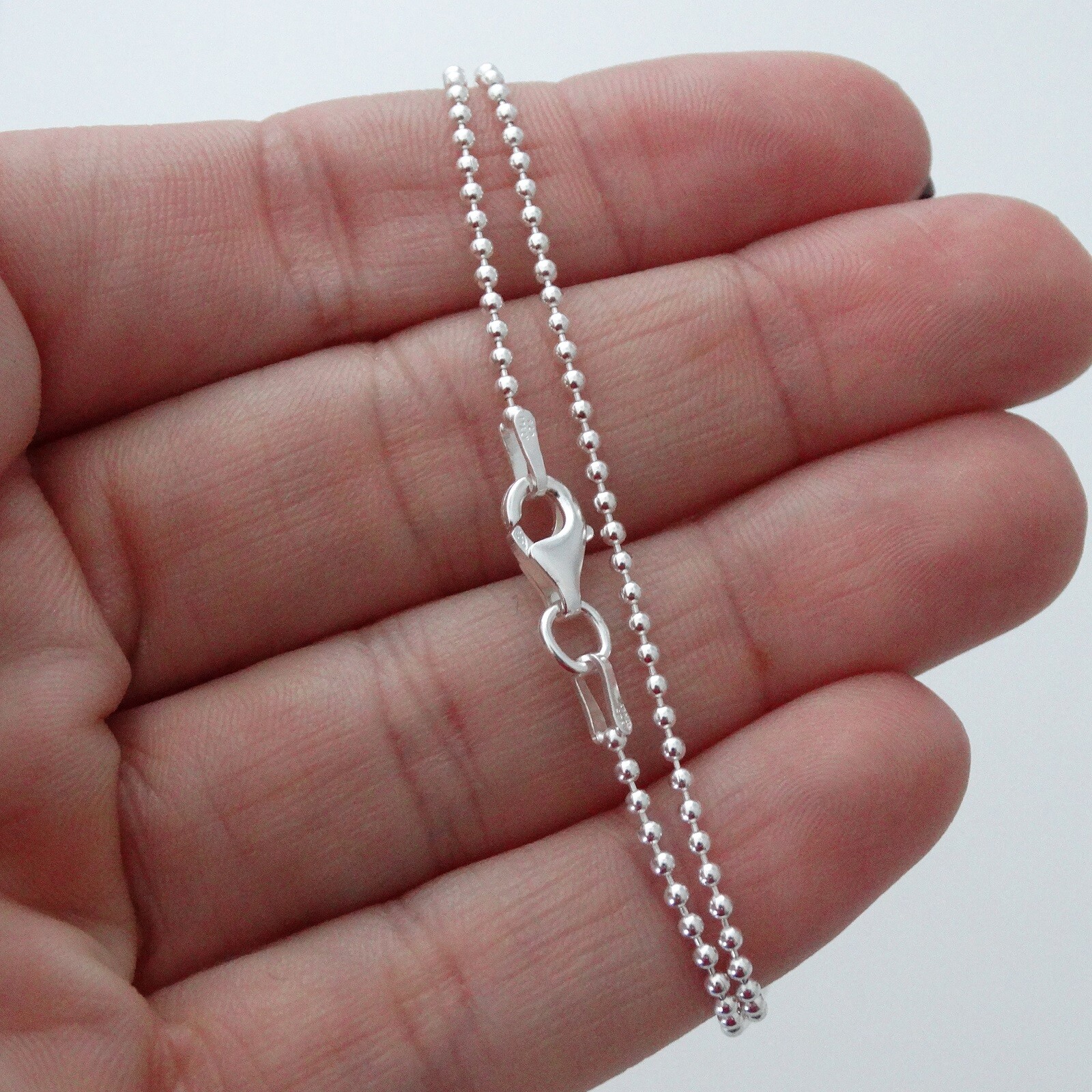 1.5mm Ball Bead Chain Necklace – 925 Sterling Silver – 16″ 18″ 20″ 22″ 24″ 30″