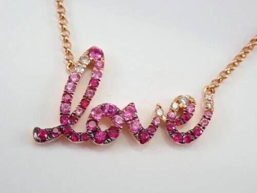 2Ct Lab Created Round Pink Sapphire LOVE Pendant 14K Rose Gold Plated Free Chain