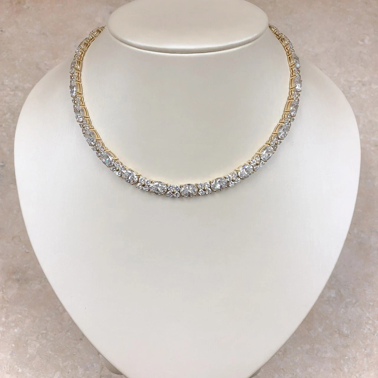 18Ct Oval Cut Lab-Created Diamond Women’s Tennis Necklace 14K Yellow Gold Finish