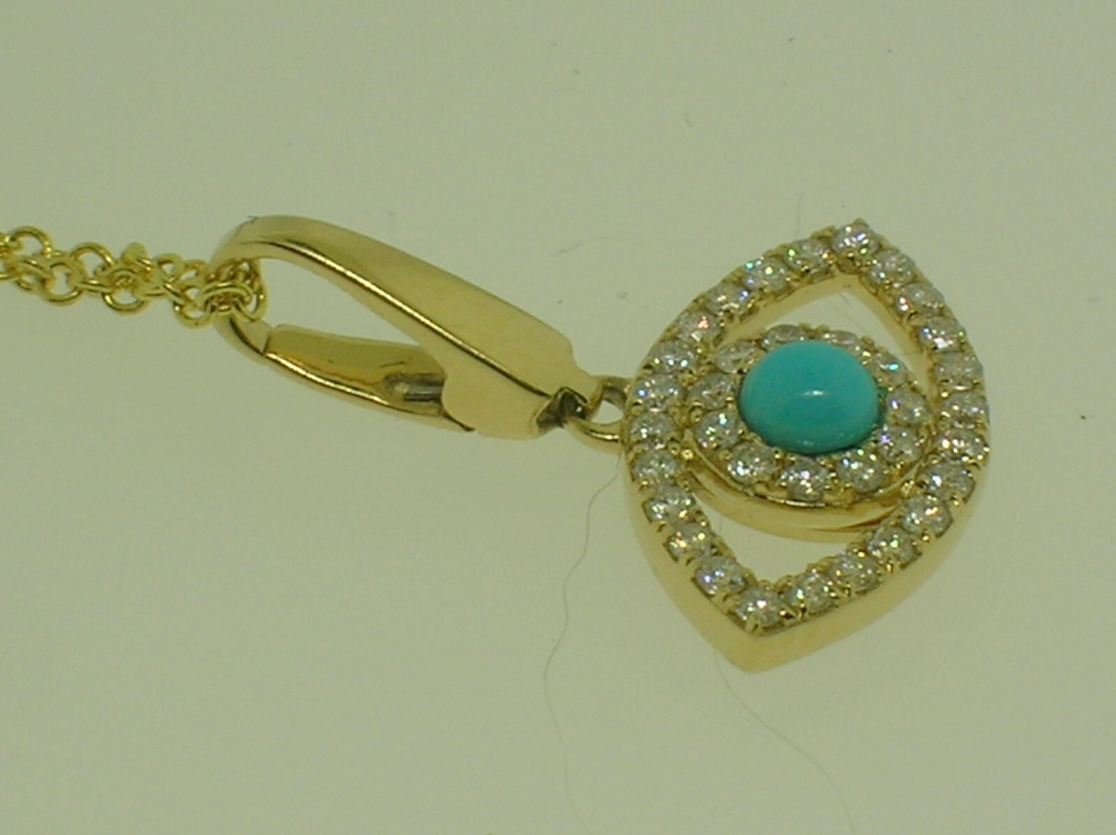 EFFY 14K GOLD CHAIN NECKLACE TURQUOISE EVIL EYE PENDANT 0.17 CTW DIAMONDS – NEW!