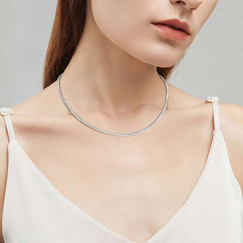 2mm Moissanite Tennis Chain Necklace Women’s Choker 925 Sterling Silver Chain