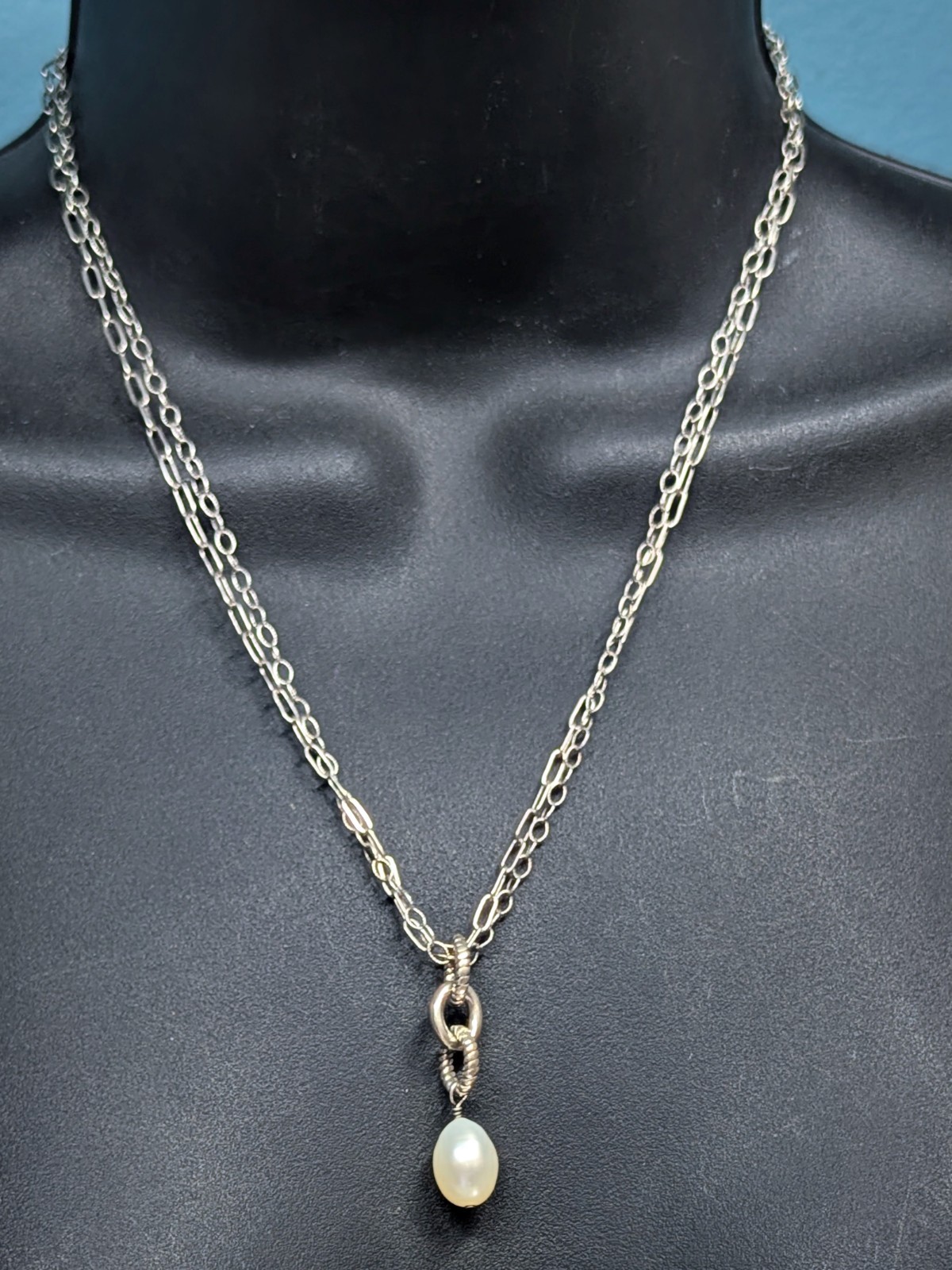 SILPADA N1353 Sterling Silver Freshwater Pearl Double Chain Necklace Toggle 19″