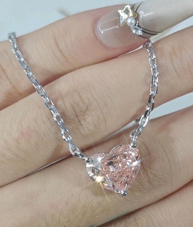 15 Ct Certified Treated Pink Diamond Solitaire Pendant In 925 Sterling Silver