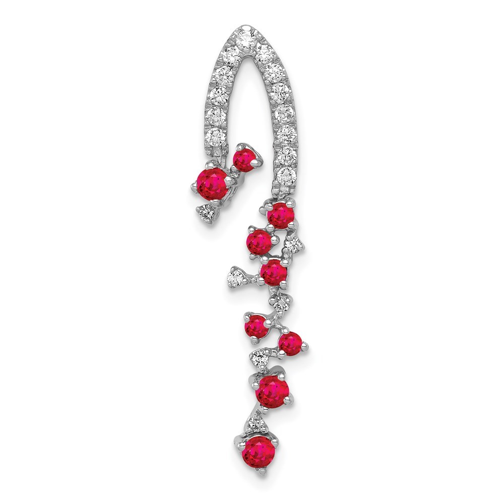 14k White Gold 1/5 Ct Lab Grown Diamond VS/SI+ G+ and Created Ruby Slide Pendant
