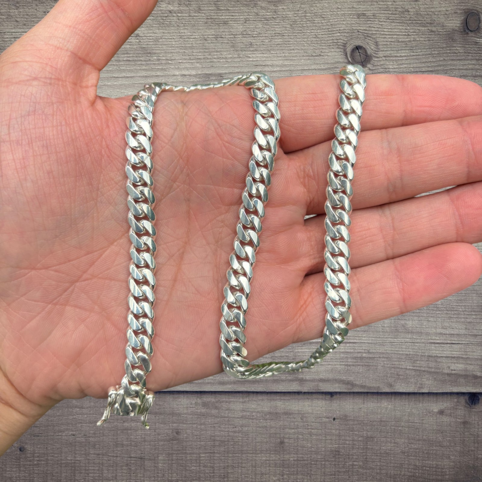8mm Miami Cuban Chain Necklace – Real Solid 999 Fine Silver HANDMADE IN ITALY