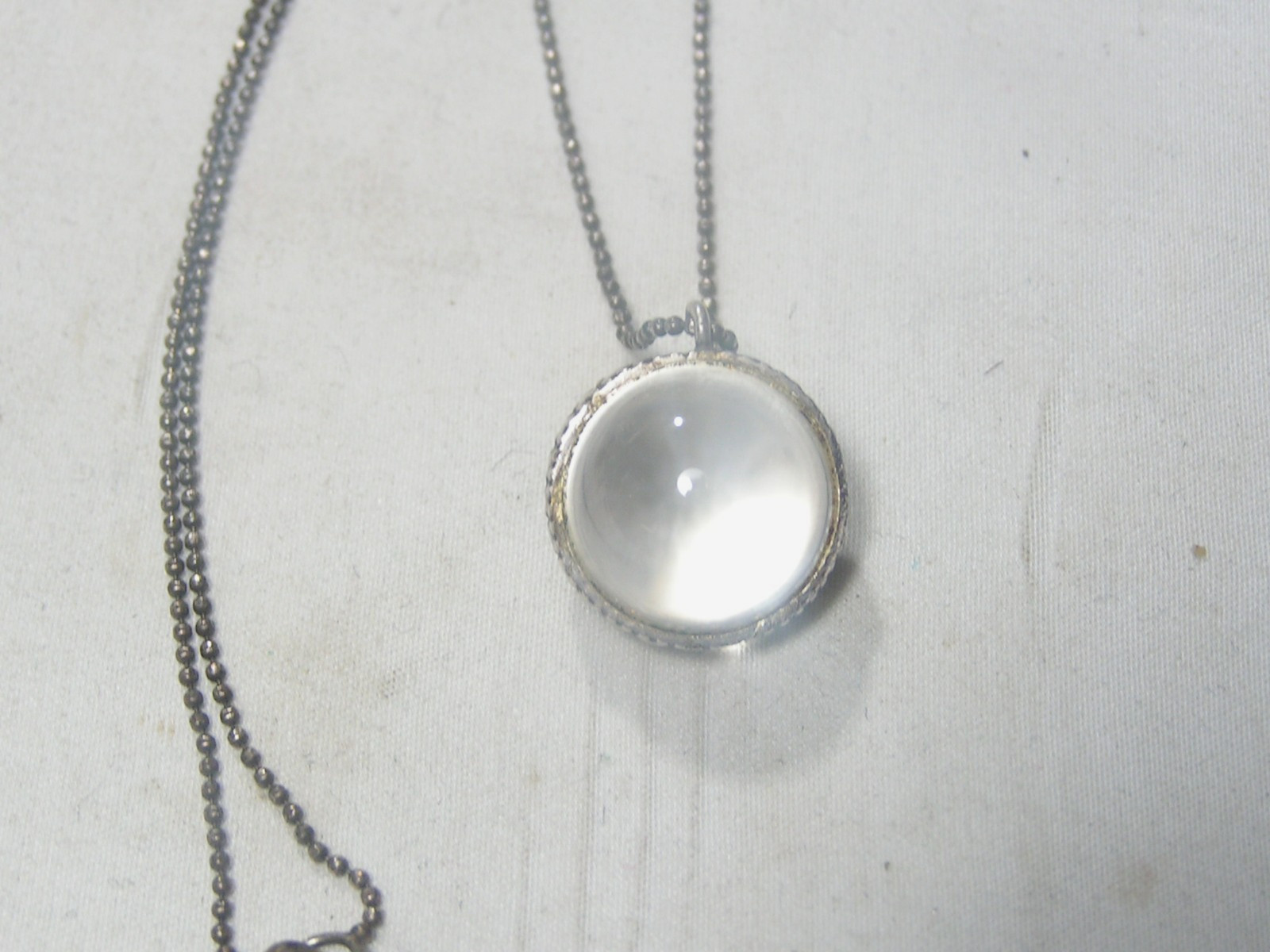 Vintage Sterling Silver, Rock Crystal Quartz Pool Of Light Ball Pendant Necklace