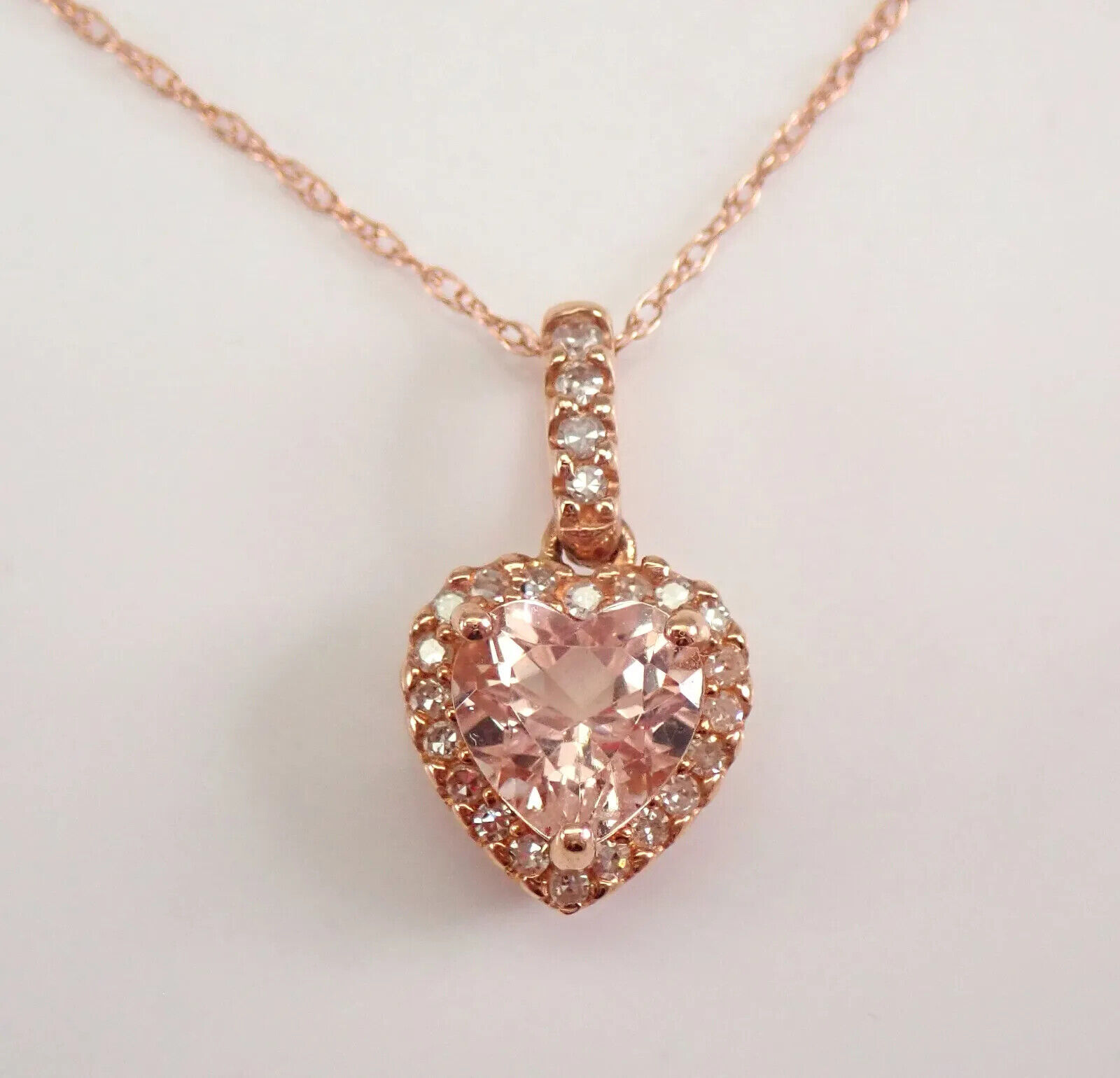2Ct Heart Cut Morganite Heart Halo Pendant 14K Rose Gold Finish 18″ Free Chain