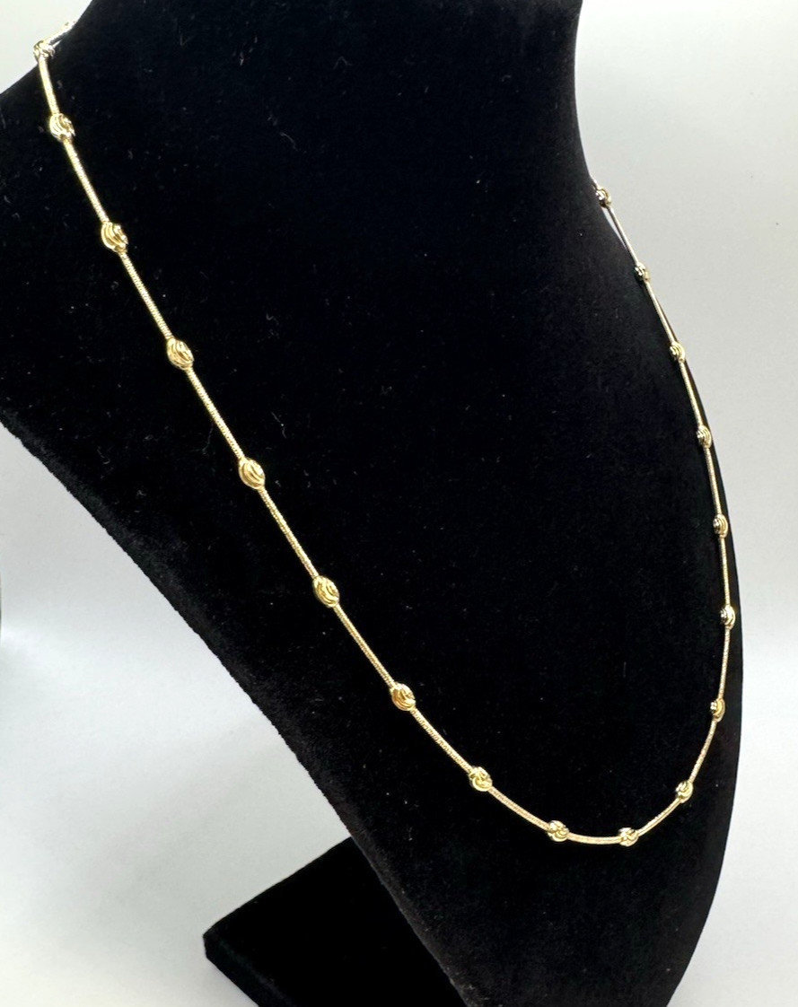 Italian 14K Gold Over Sterling Silver Moon Cut Oval Bead Station Necklace 20 In