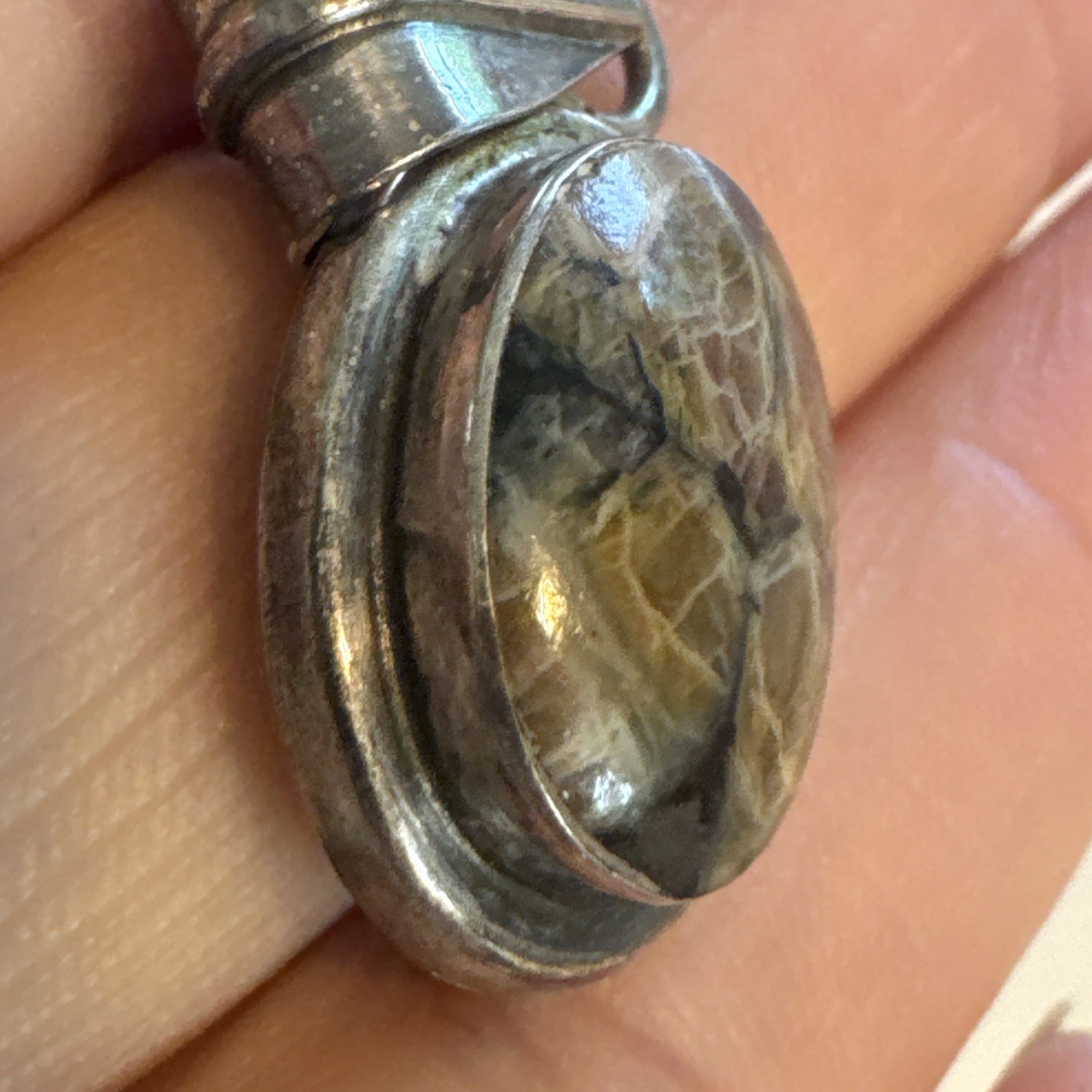 Vintage 970 silver Cabochon Brown Nature pendant Round Classic Beauty Boho