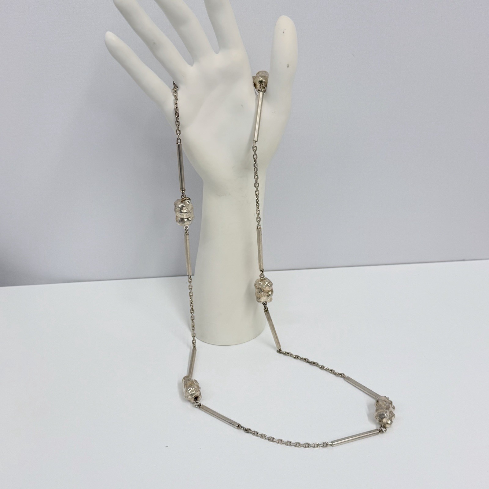 Vintage Sterling Bar Link & Nuggets Necklace From Arezzo Italy 41 Grams 32.5″