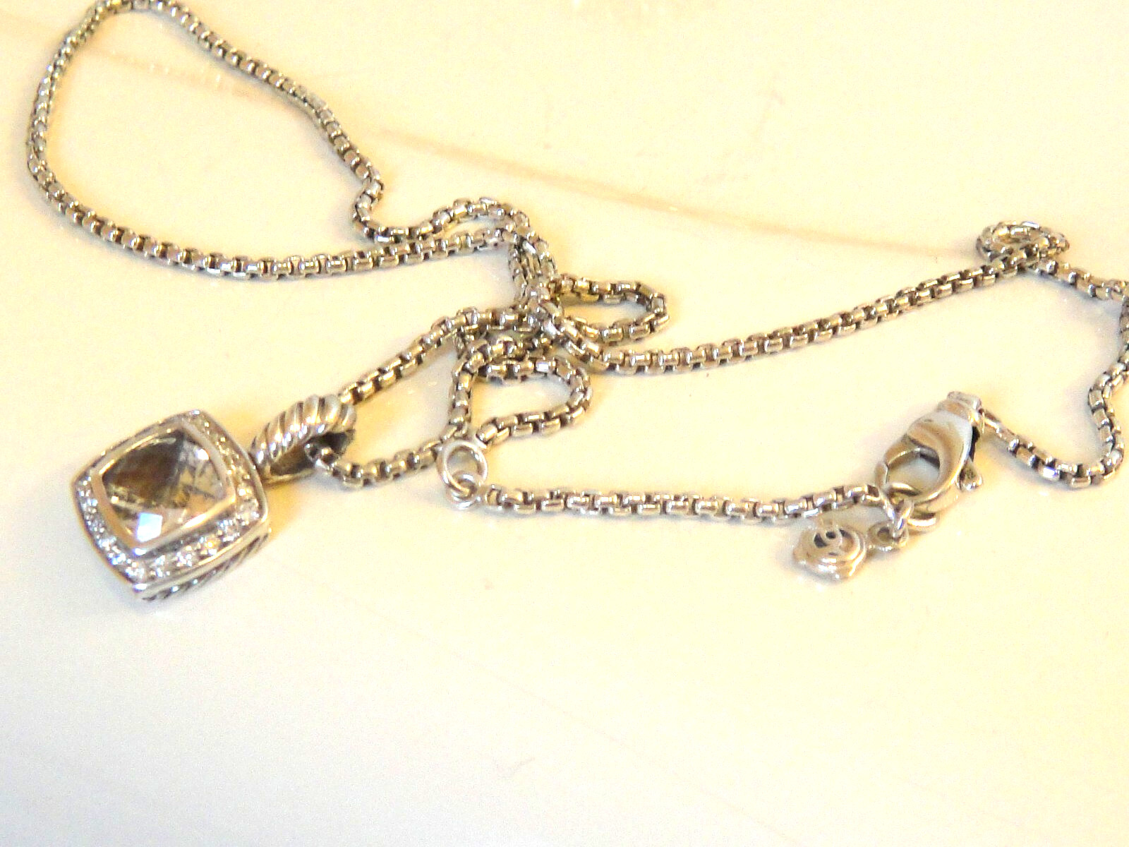 $750 DAVID YURMAN SILVER ALBION 7mm CLEAR QUARTZ DIAMOND NECKLACE