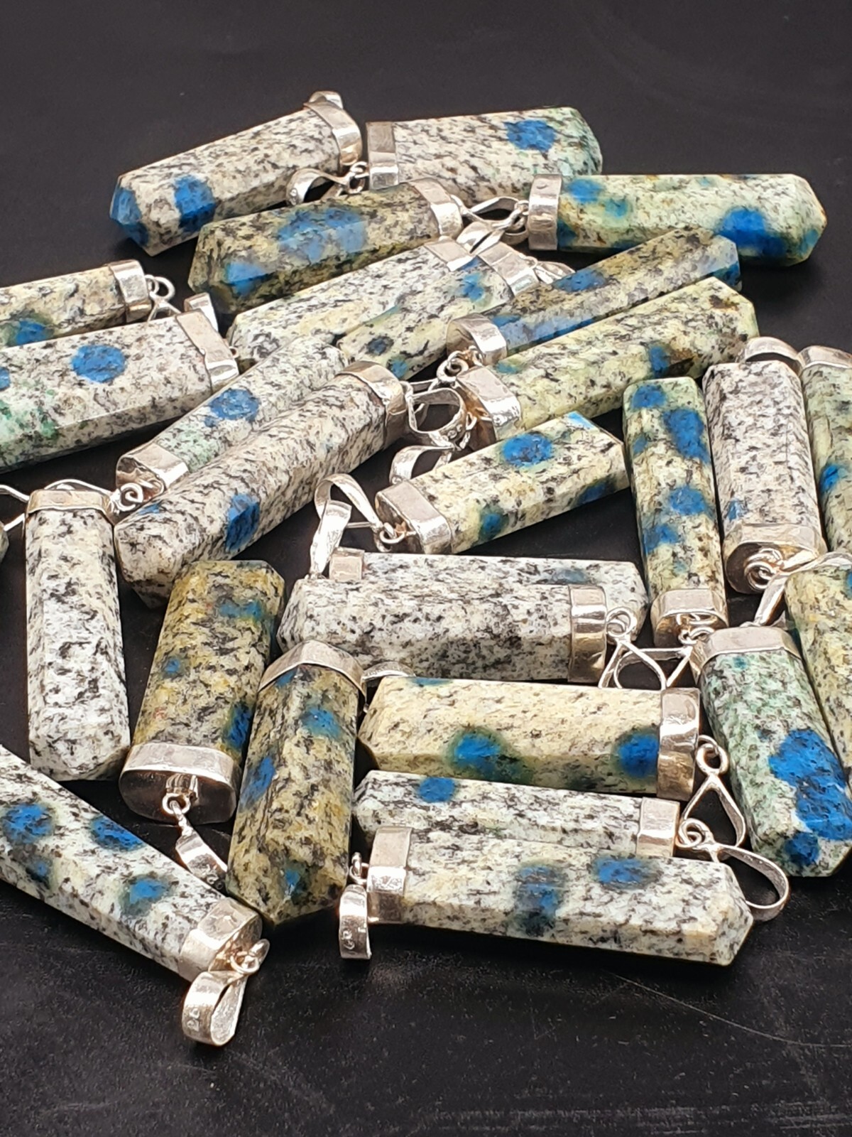 K2 Azurite in Granite Pointed Pendant Set in Silver Natural Healing Stone