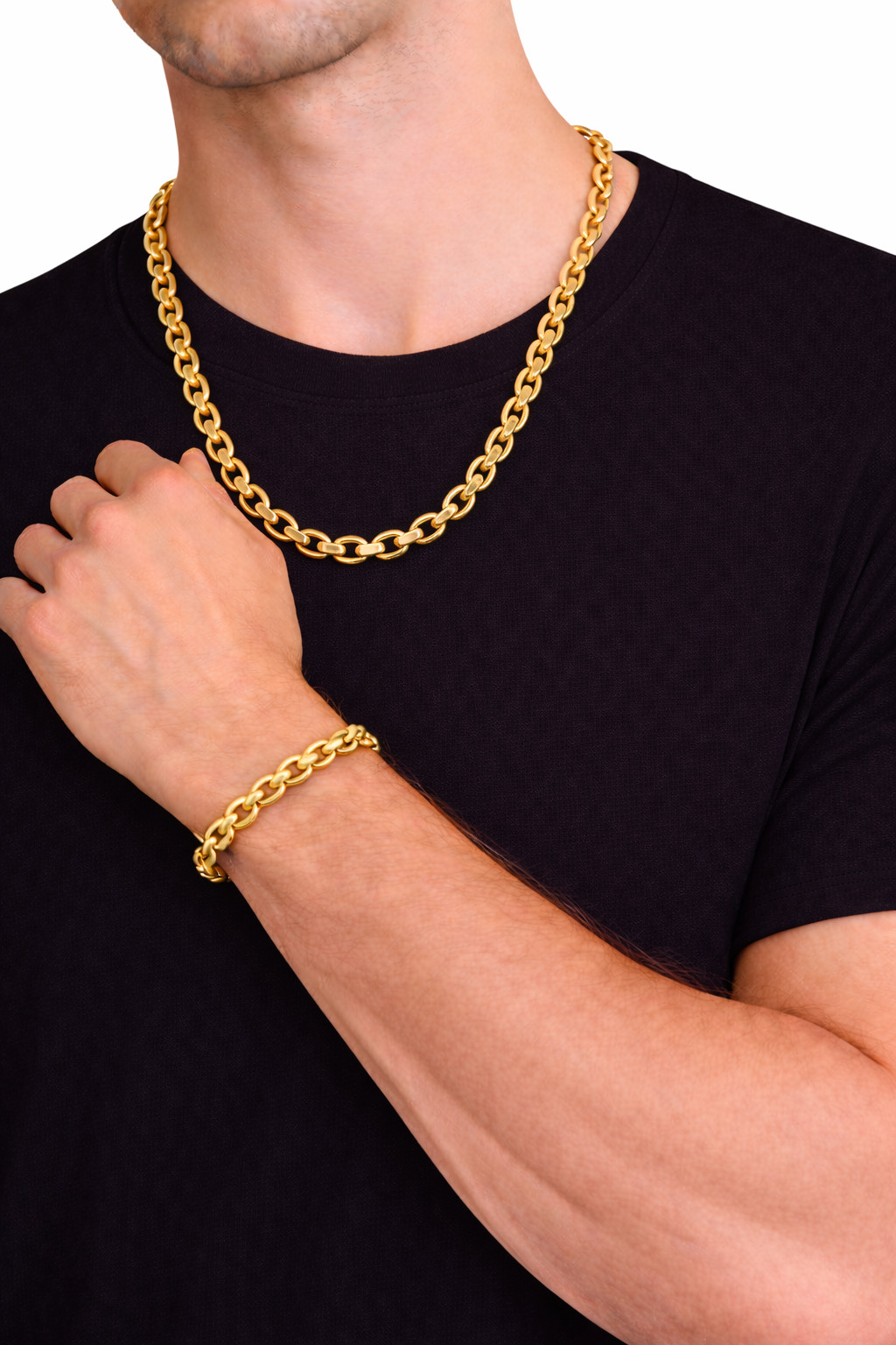 Italian 1/200 14k Yellow Gold Overlay Cuban Cable Chain Necklace Bracelet Set