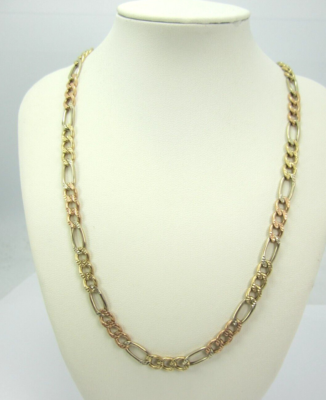 STUNNING MULTI-TONE GOLD (20″) FIGARO STYLE CHAIN NECKLACE 12.1G