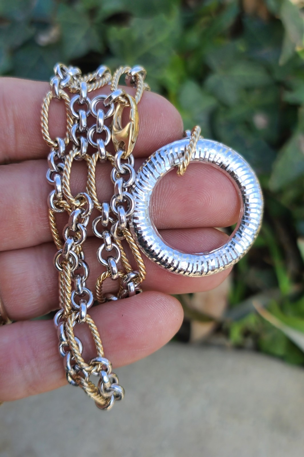 14k Solid Yellow & White Gold Chain Necklace Adjustable Up To 21.5″ ITALY 15.7gr