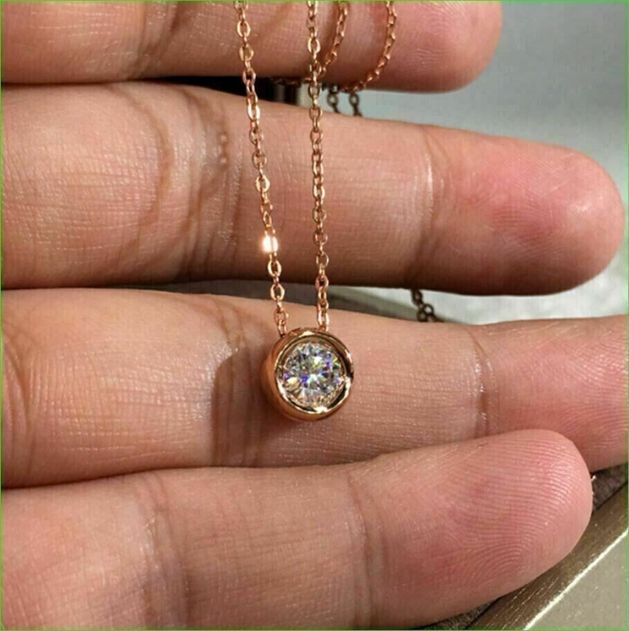 1.50 Ct Round Cut Lab Created Diamond Bezel Women’s Pendant 14K Rose Gold Plated