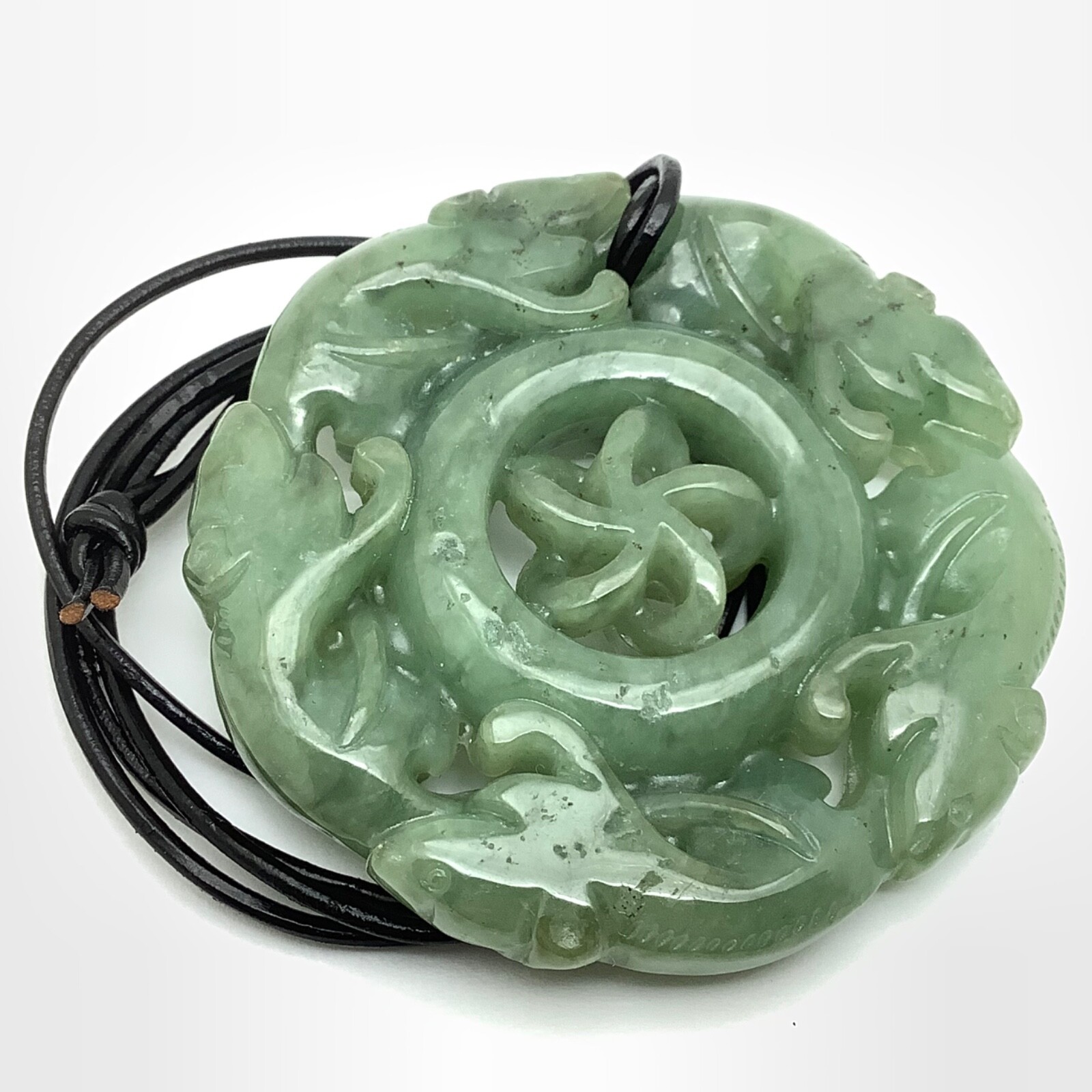 Burmese Jade Pendant Rat Running Green Jadeite Jade Disk Necklace Burma Myanmar