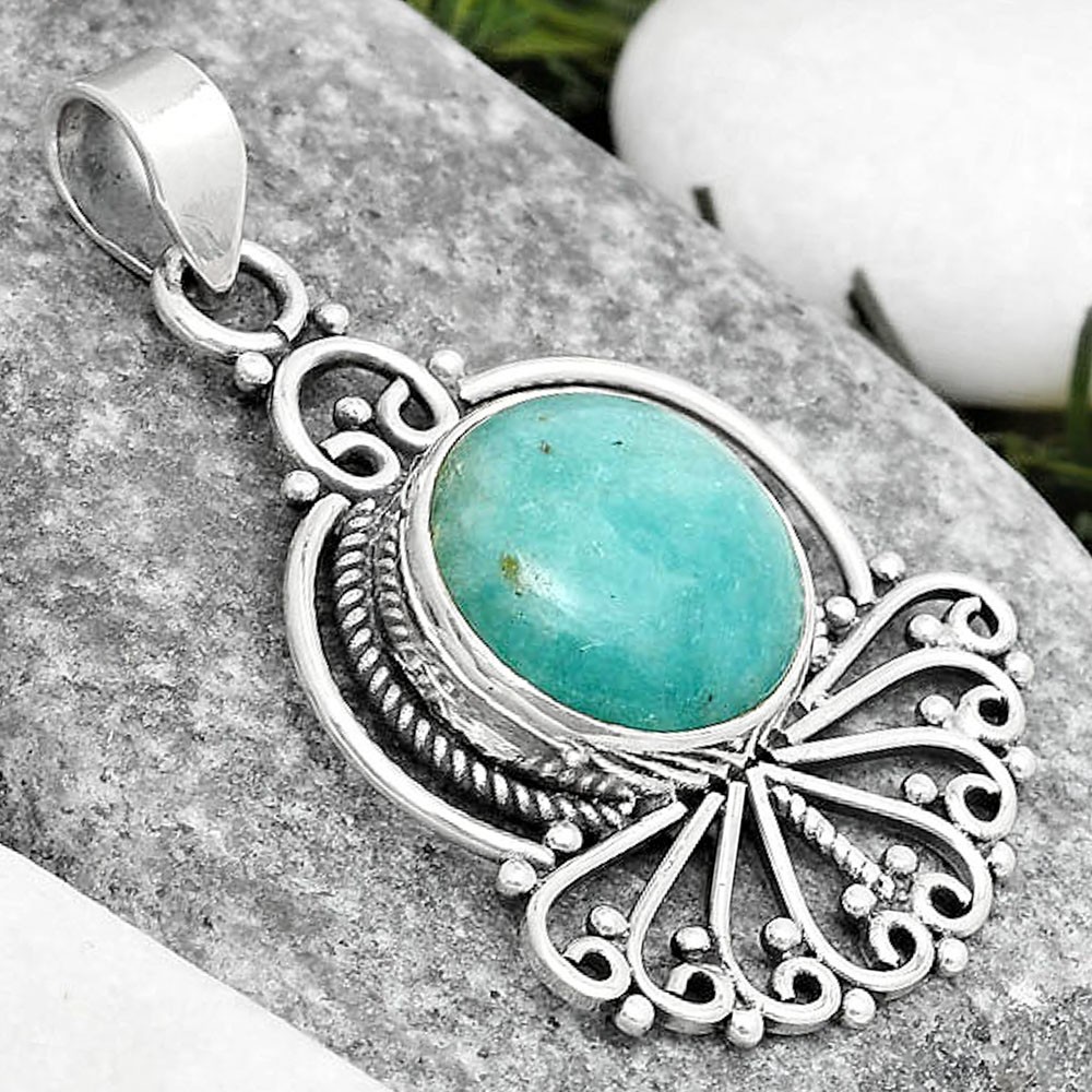 Natural Paraiba Amazonite 925 Sterling Silver Pendant Jewelry P-1544