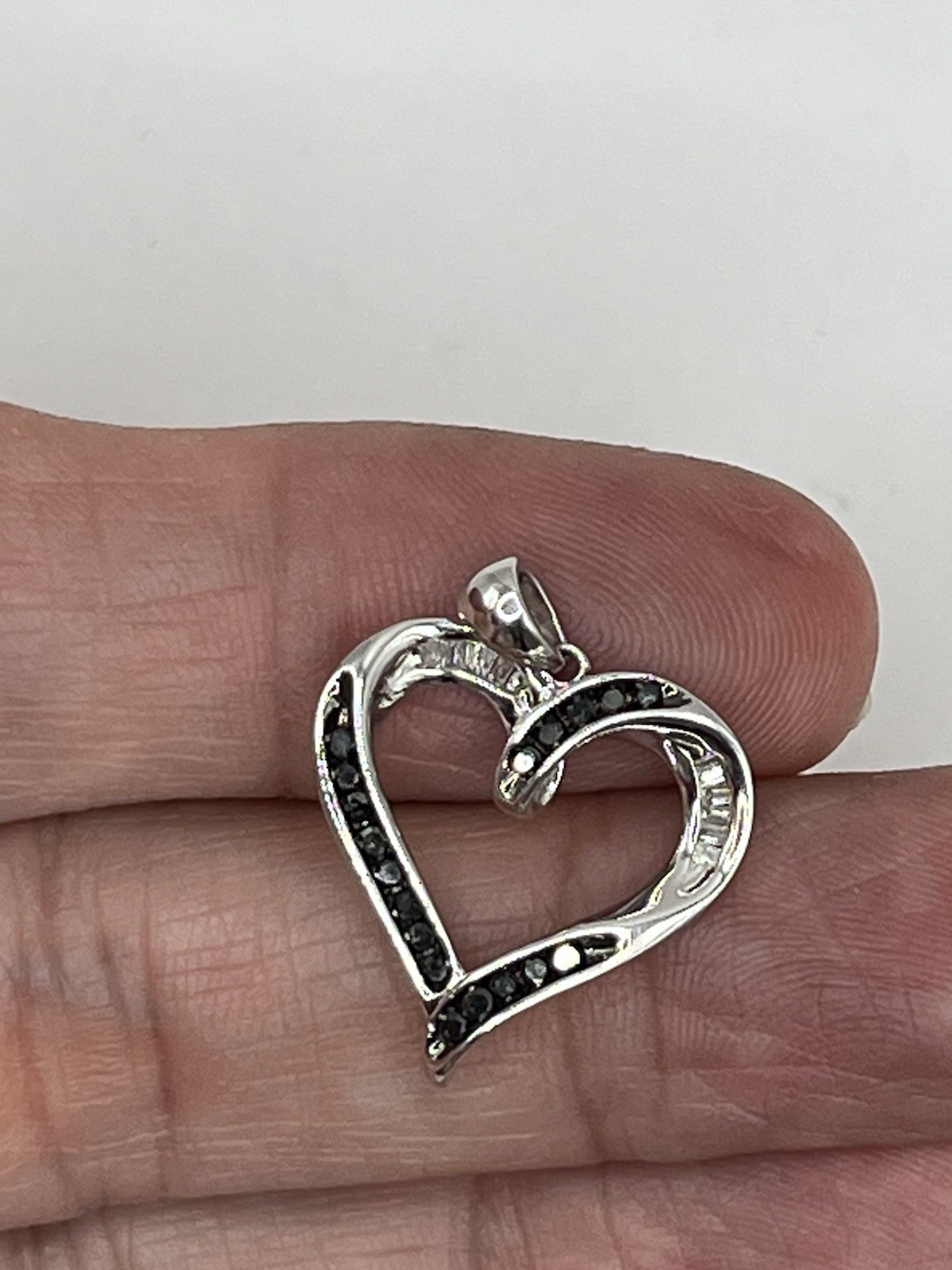 925 Sterling Silver Open Heart Charm Pendant, Channel-Set Baguette Diamonds