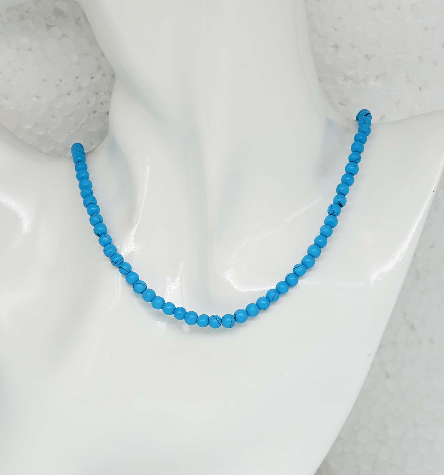 925 Solid Sterling Silver Sleeping Beauty Turquoise Beaded Necklace – 18″
