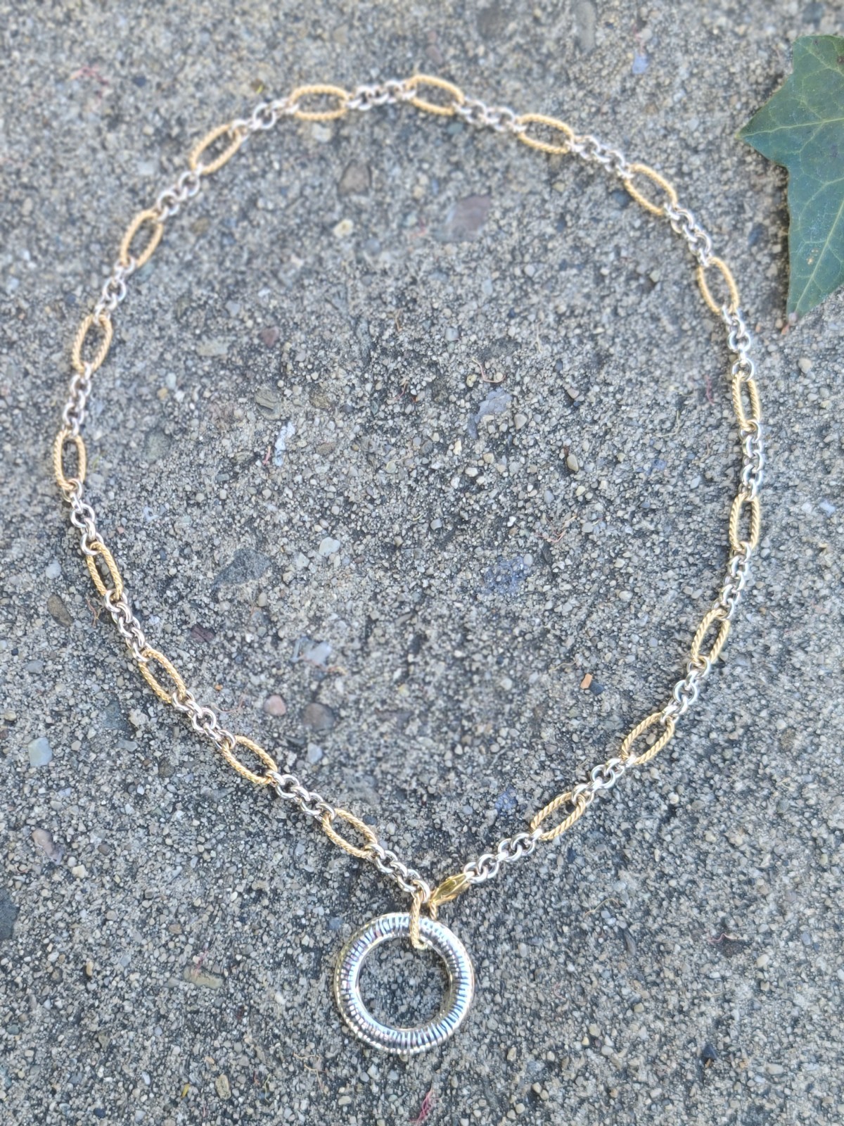 14k Solid Yellow & White Gold Chain Necklace Adjustable Up To 21.5″ ITALY 15.7gr