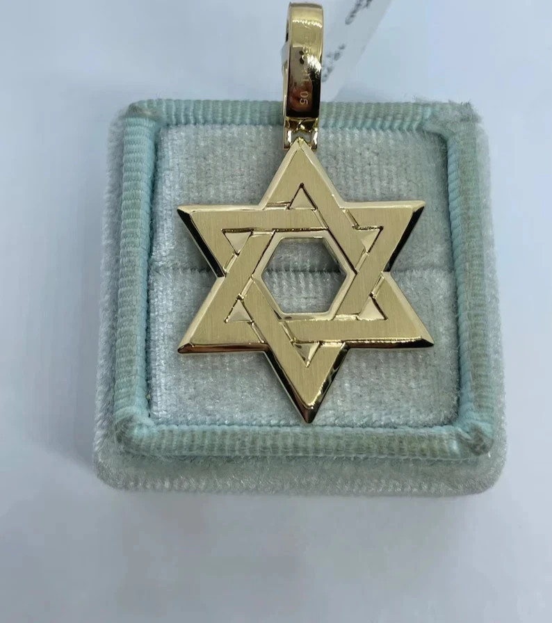 2.40Ct Round Cut Real Moissanite Star Of David Pendant 14K Yellow Gold Plated