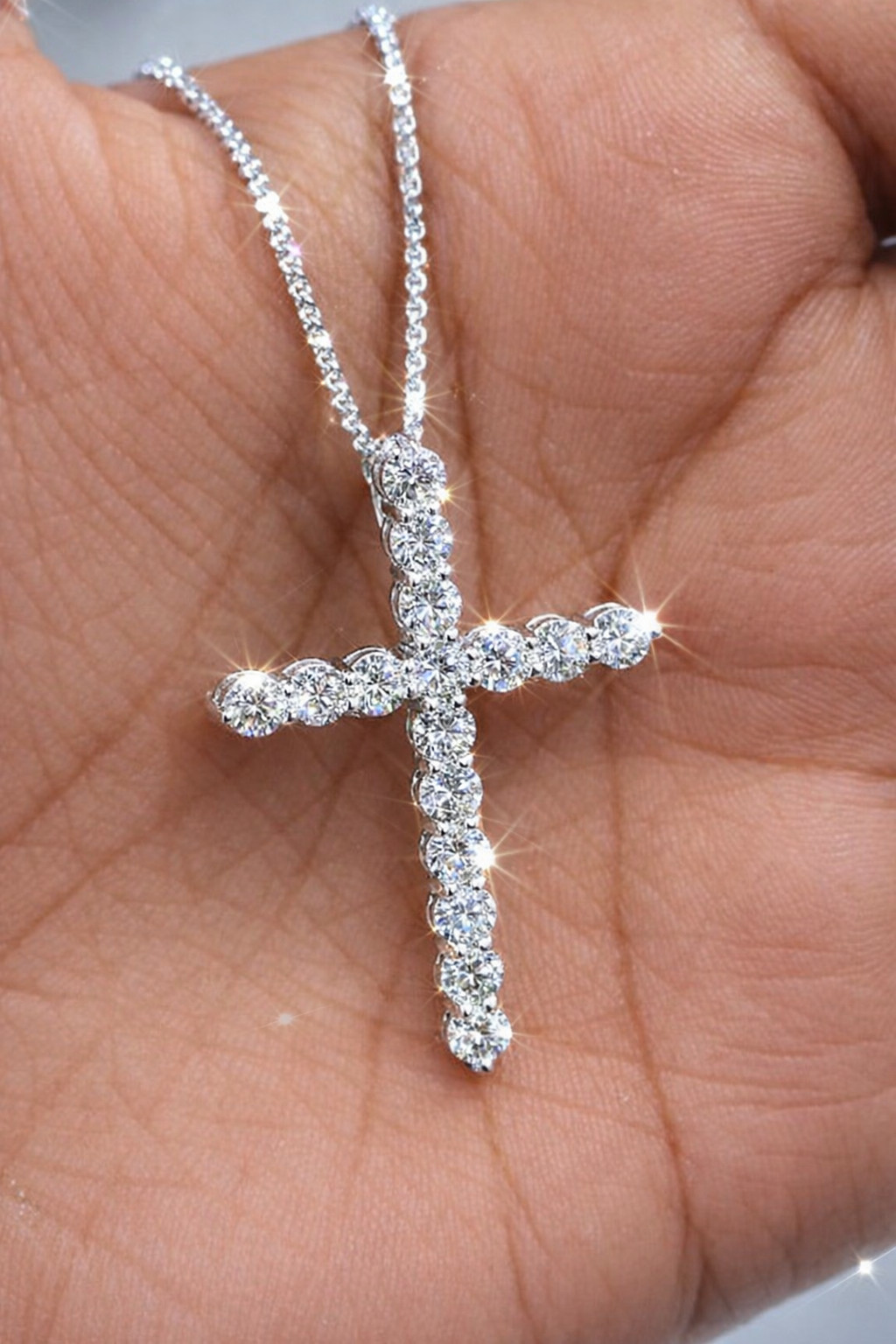 Certified 4ct Diamond Cross Pendant 14k White Gold Oval Excellent Round Cut