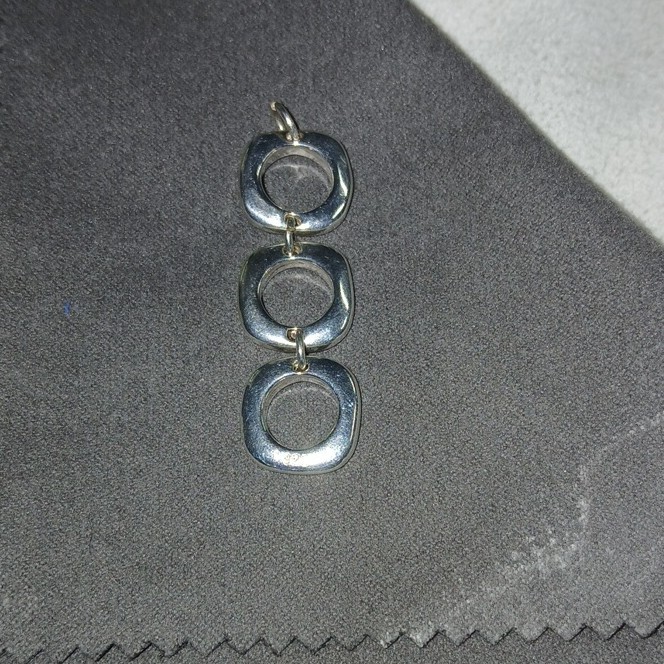 Sterling Silver 925 Asymmetrical Three-Link Open Cushion Square Pendant