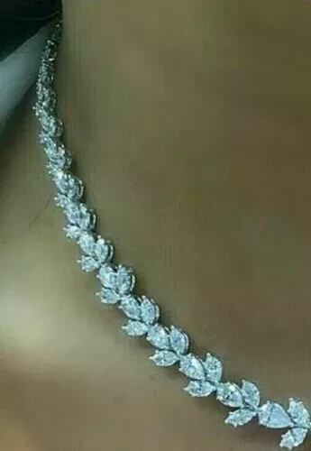 12 Ct Pear Lab Created Diamond Tennis Necklace 14K White Gold Plated 18″
