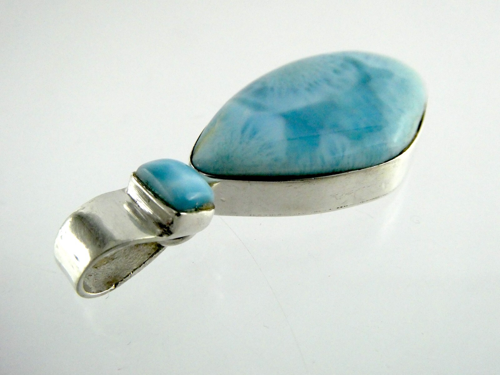 Sterling Silver Double Larimar Cabochon Freeform Cut Pendant 925 11.6g 1 5/8 In