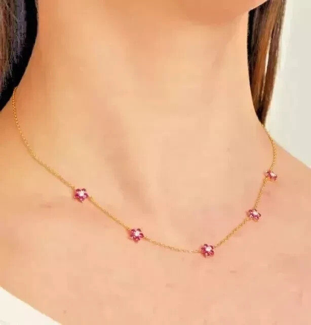 2Ct Round Lab Created Sapphire Diamond Flowers Necklace 14K Yellow Gold Plated