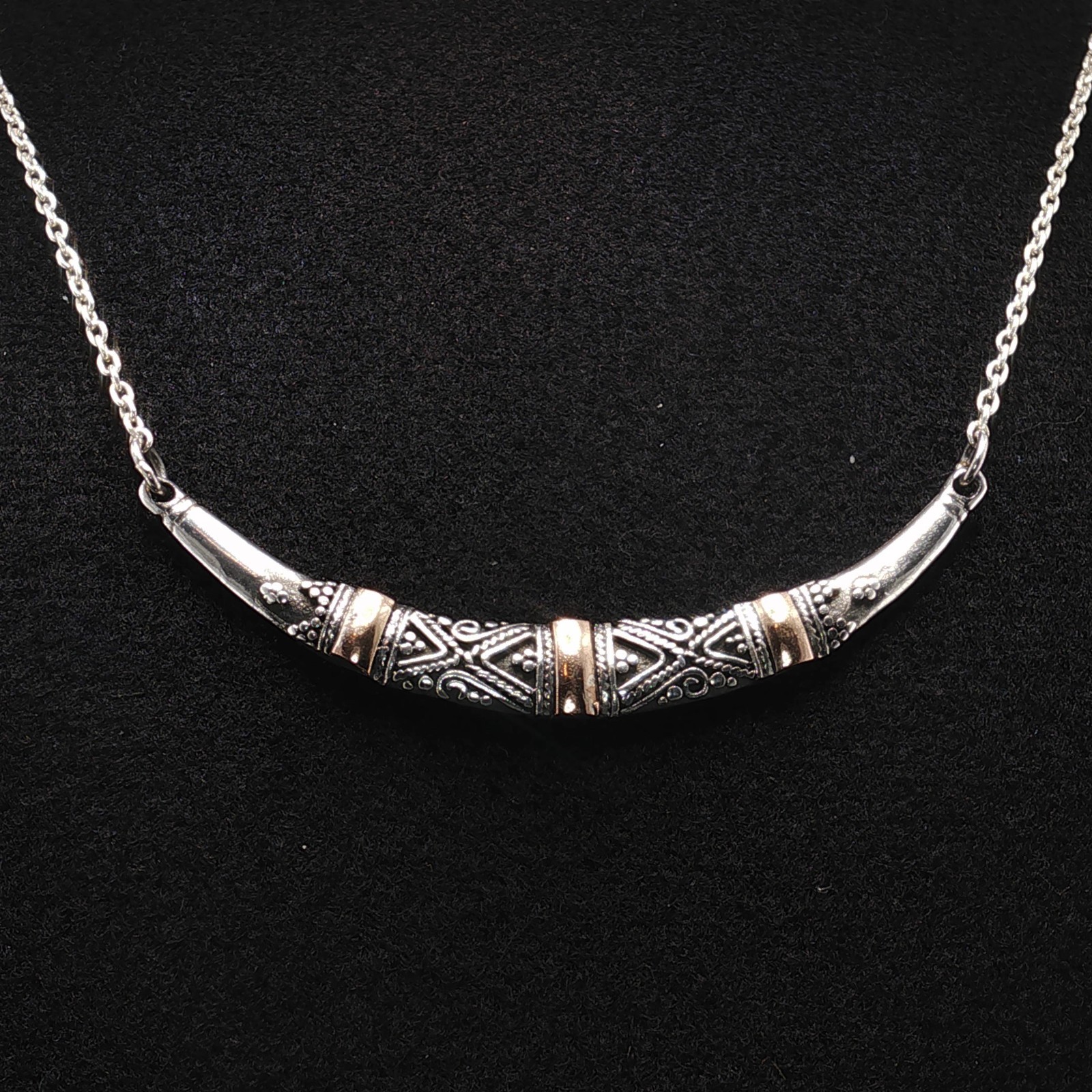 925 Sterling Silver Handcrafted Boomerang Necklace with Gold Accents