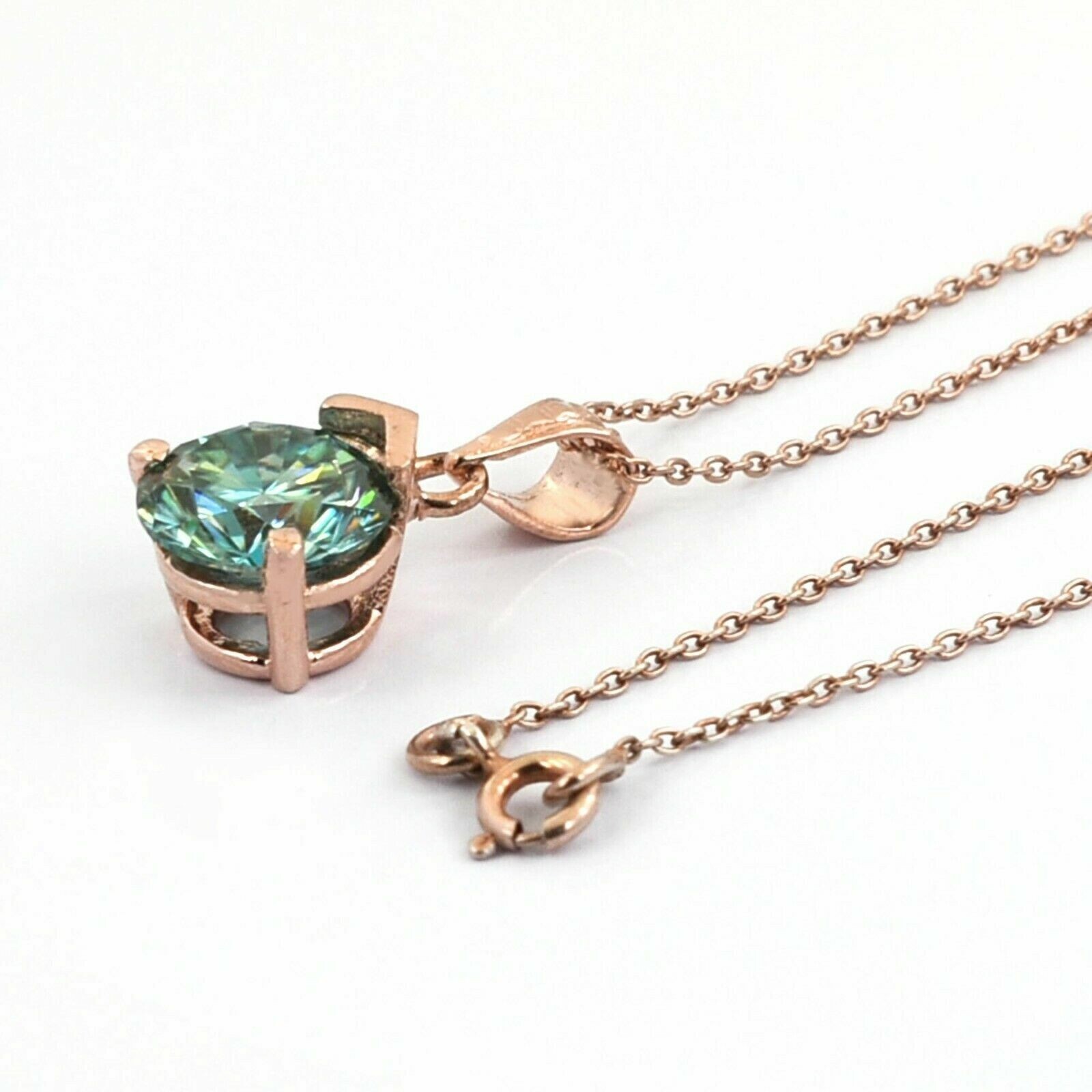 5 Ct Blue Treated Diamond Pendant In 925 Sterling Silver With Rose Gold Finish !