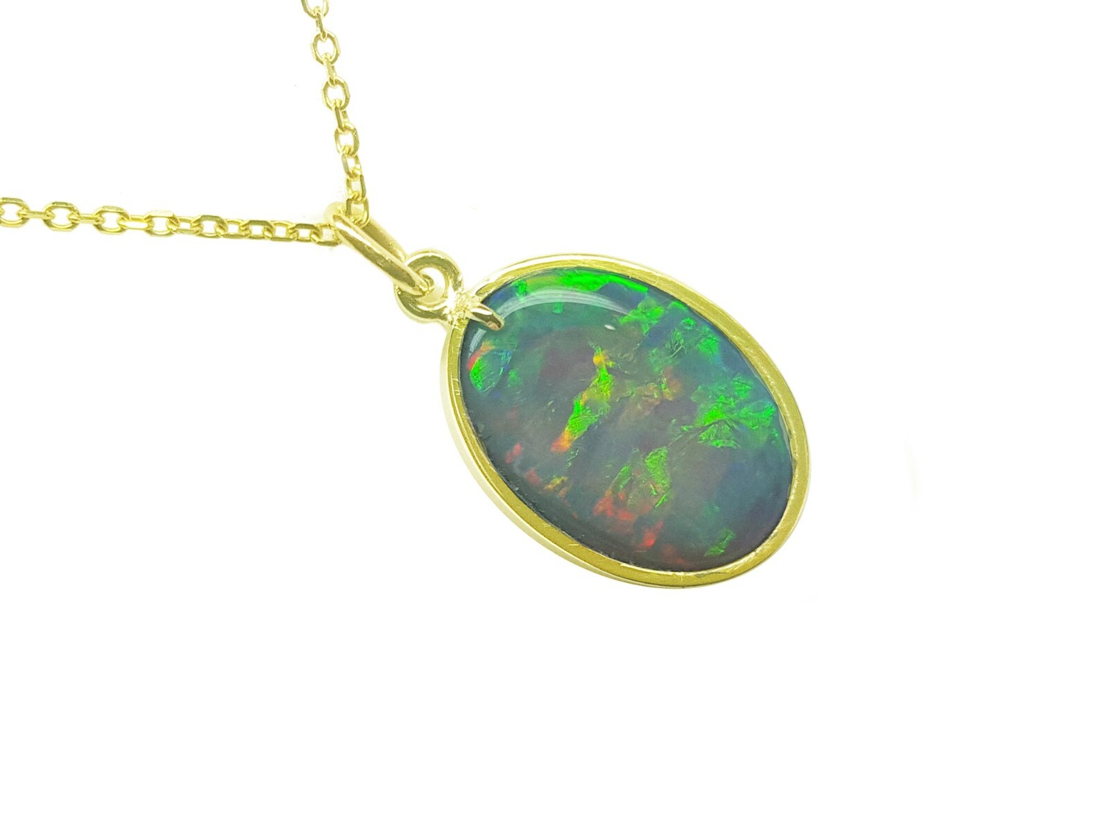 Fire Australian Opal Solitaire Pendant Charm in 14K Yellow Gold