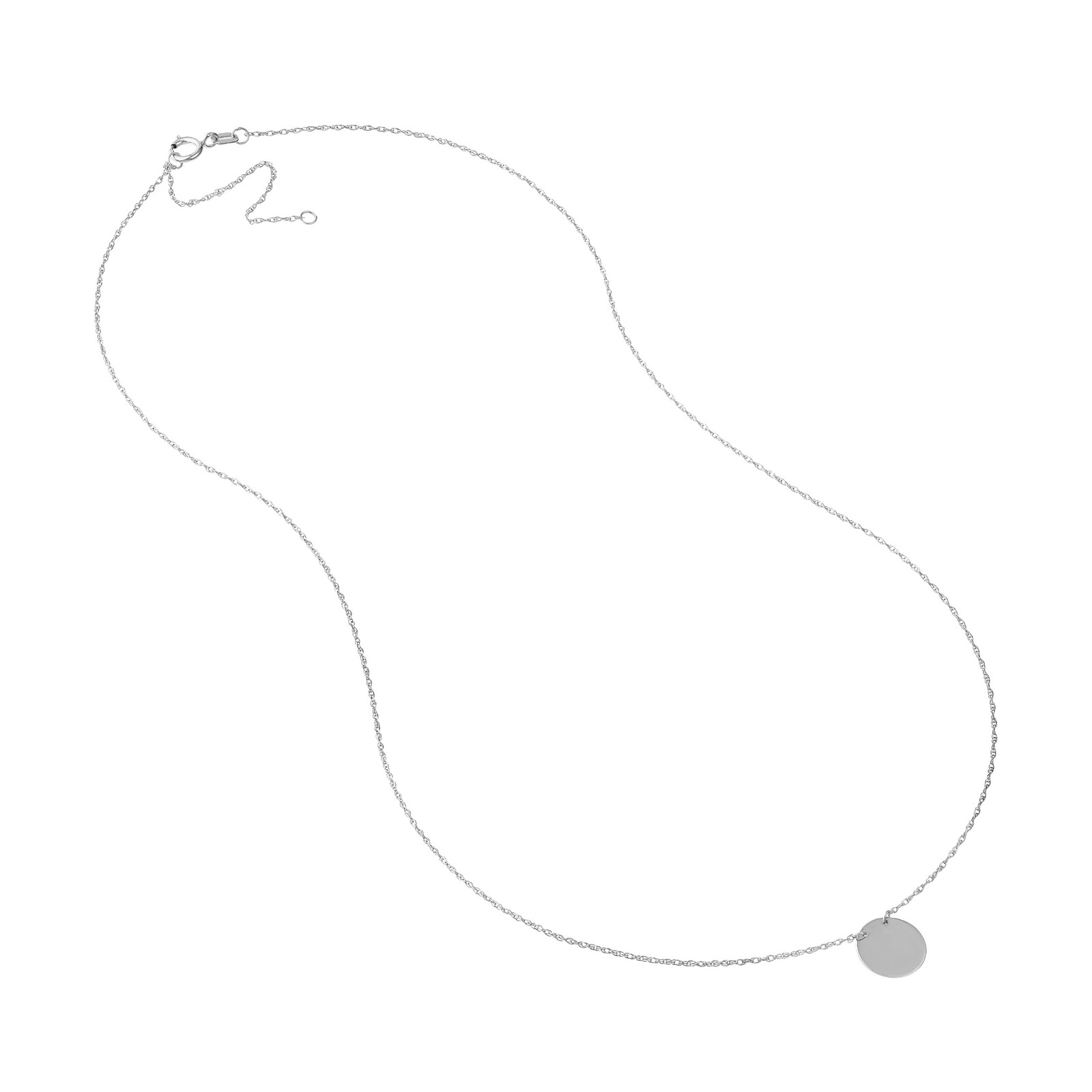 ENGRAVABLE MINI DISC ADJUSTABLE NECKLACE REAL 14K WHITE GOLD 1.15GR