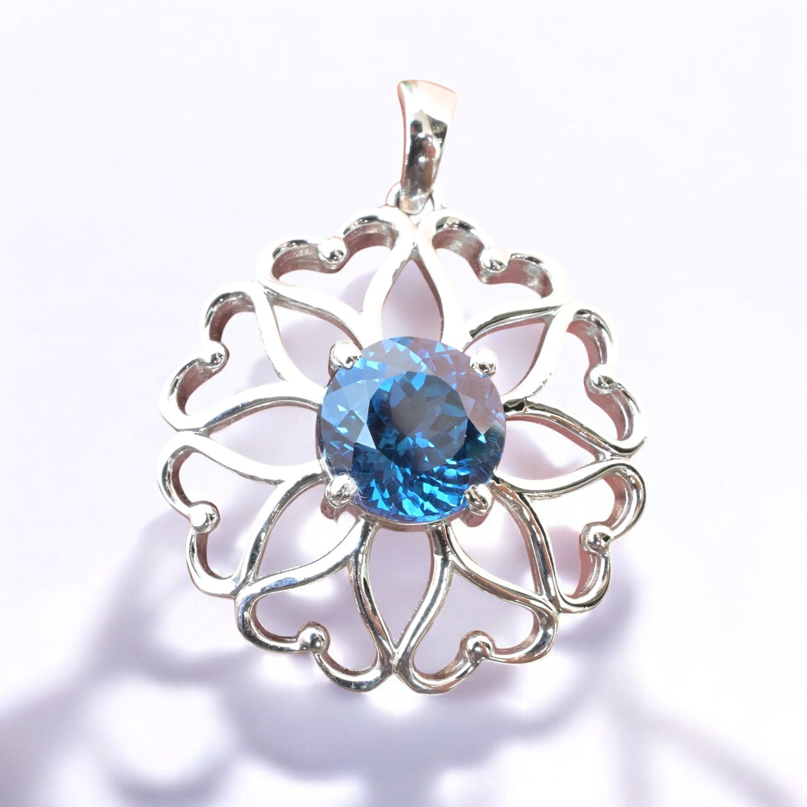 Certified Indicolite Tourmaline 30 Ct Flower Pendant 925 Sterling Silver MG002
