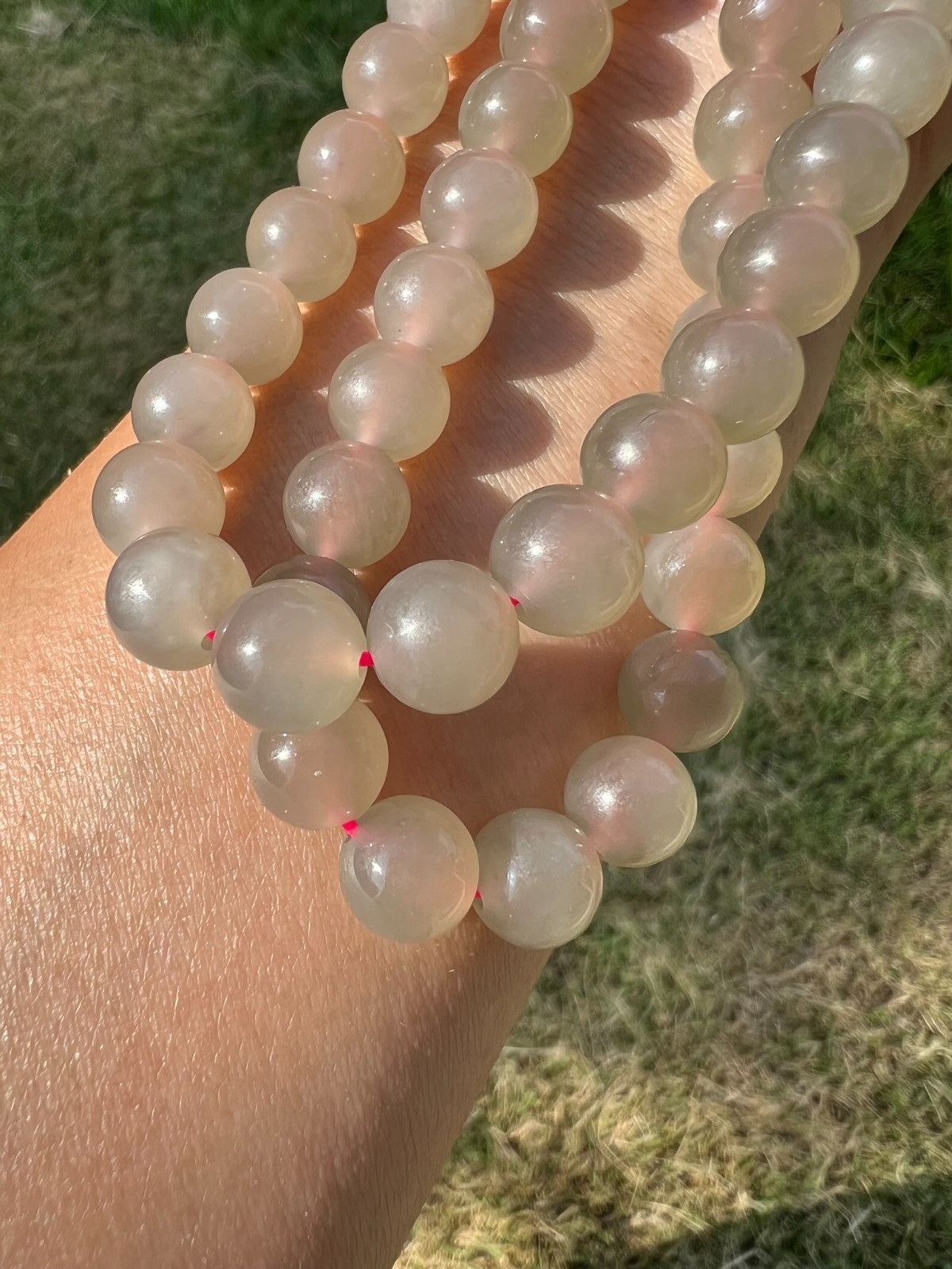 Transparent Gray Nephrite Jade Long 34″ 8mm Bead Necklace H409 n