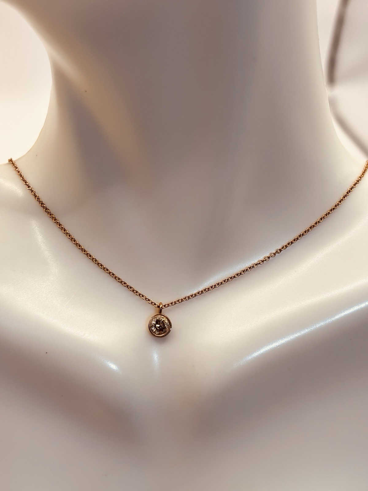 diamond necklace fine jewelry 14karat gold rose 25 points natural round 16”chain