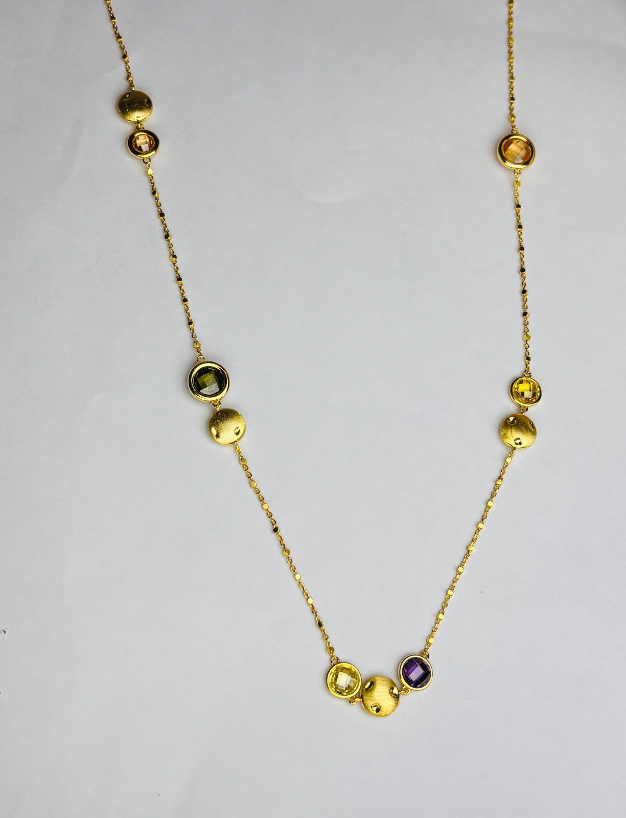925 Silver Multi Color Gemstone Station Chain Necklace Gold Plated chain women