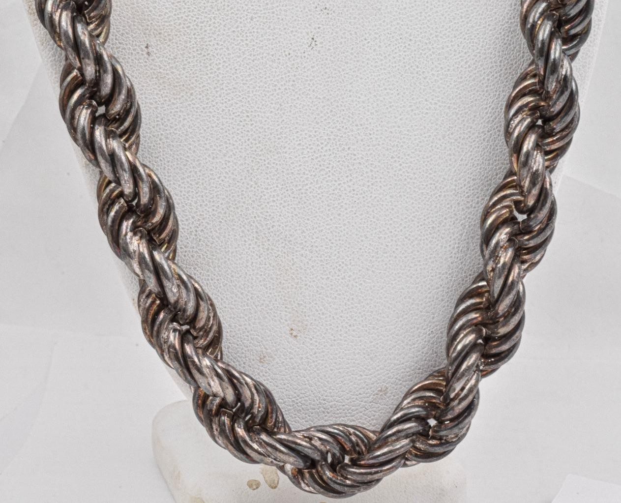 Vint. Sterling Silver Italy 13mm thick 23.5″ long HUGE Solid Rope chain Necklace