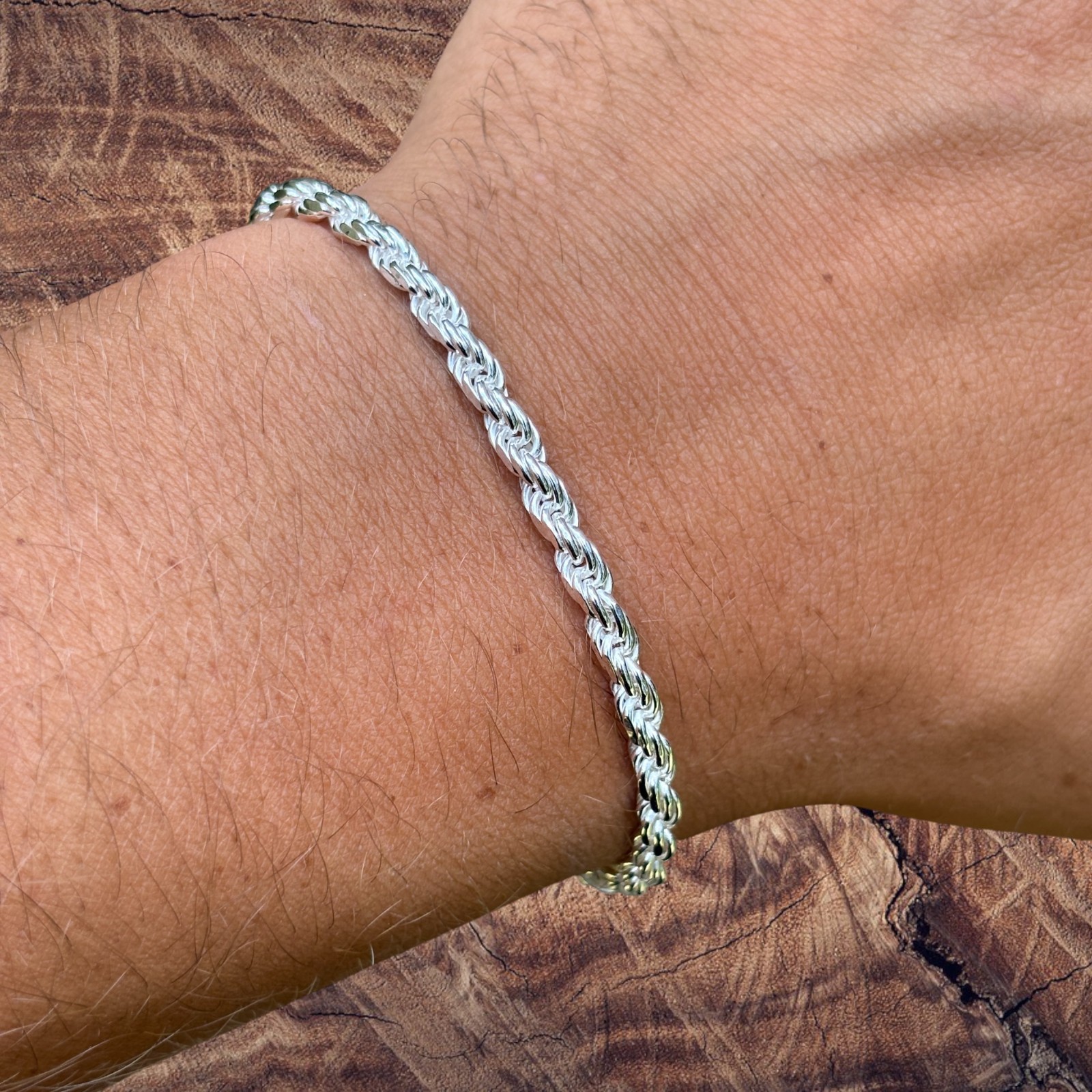 4mm Diamond Cut Rope Bracelet – Solid 925 Sterling Silver Or 14k Gold Vermeil