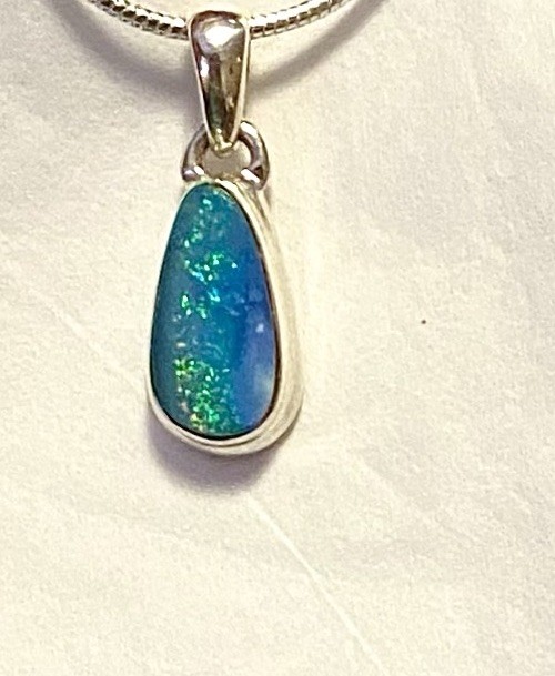 Natural Australian Opal Pendant 7/8” 925 Sterling Silver 🌹