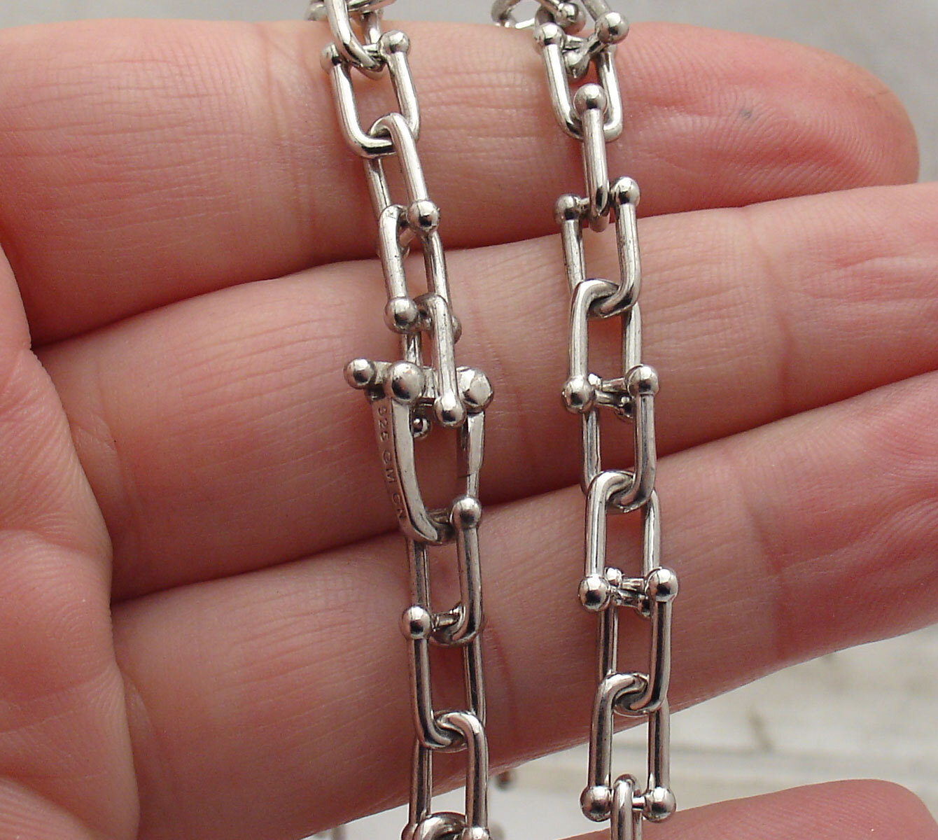 Solid U Link Hardware Chain Bracelet or Necklace Anti-tarnish Real Solid Silver