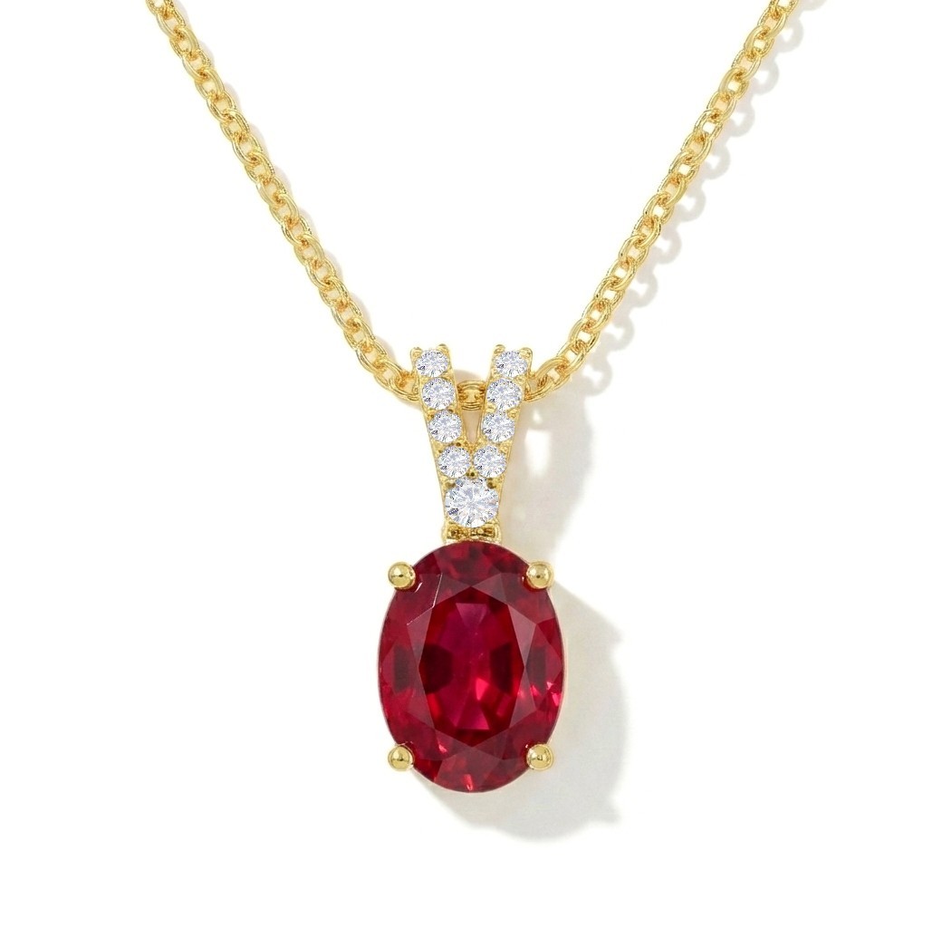 Oval Red Ruby Pendant Necklace, July Birthstone Fine Jewelry For Women