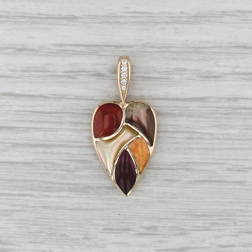 Kabana Multicolor Shell Mosaic Diamond Heart Pendant 14k Yellow Gold