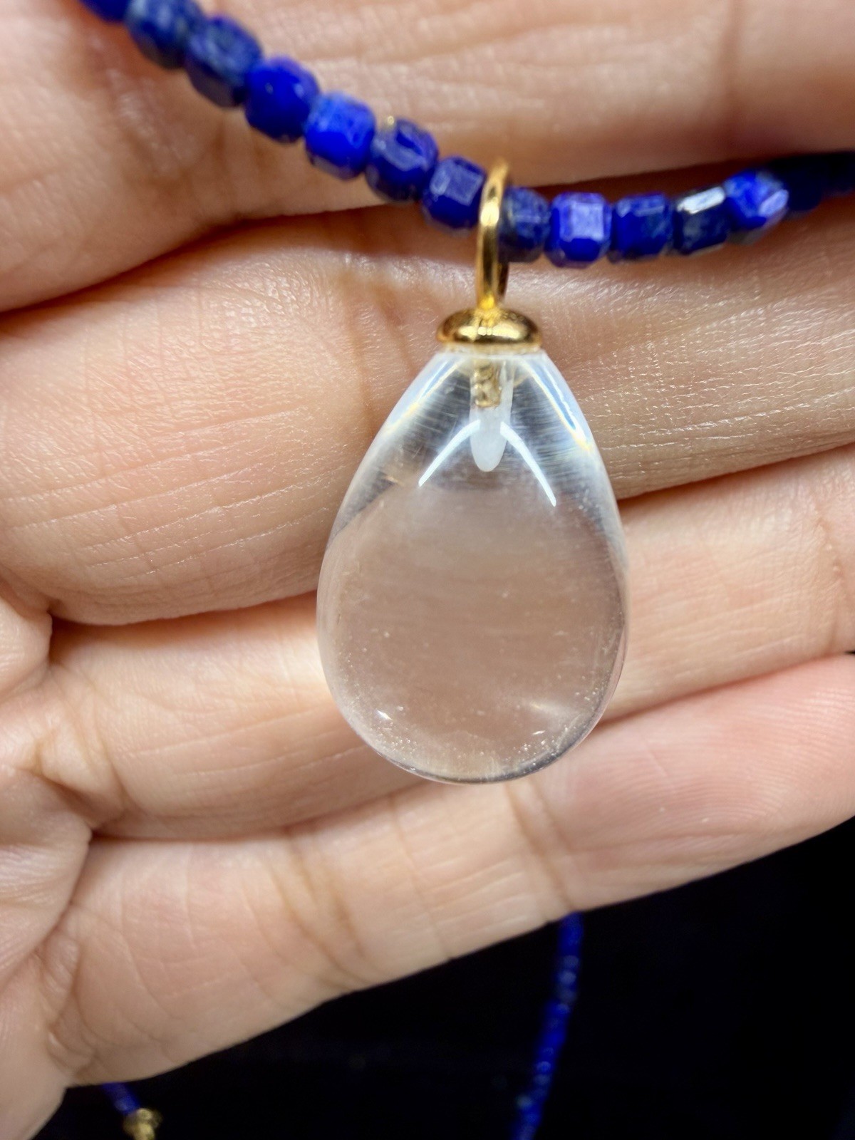 Premium Lapis Lazuli Beaded Necklace Teardrop Quartz Pendant 925 Sterling