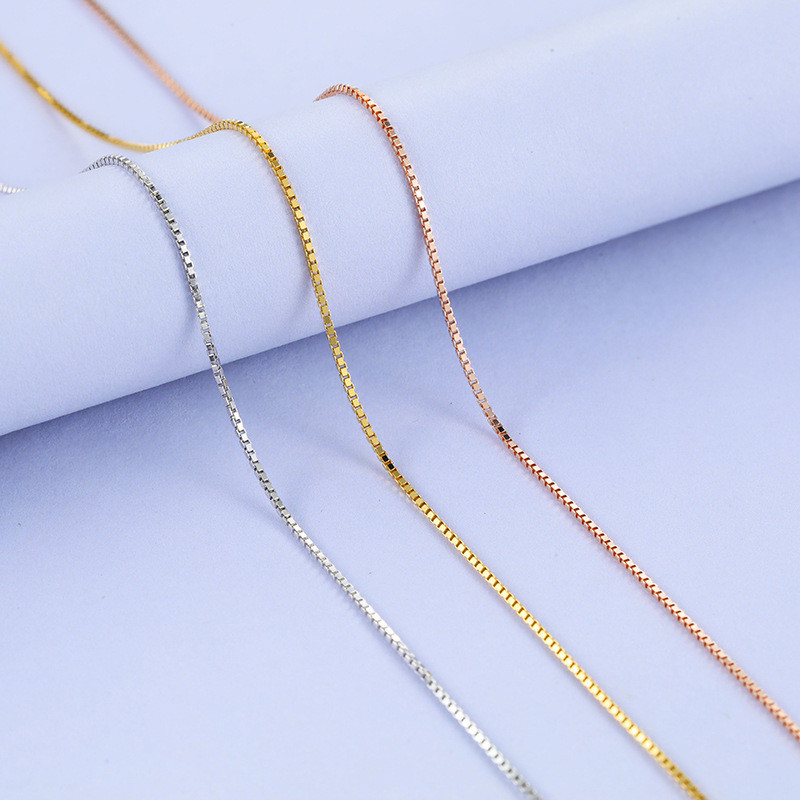 3 Colors Woman Classic REAL s925 Sterling Silver Box Chain Necklace 16”-18”