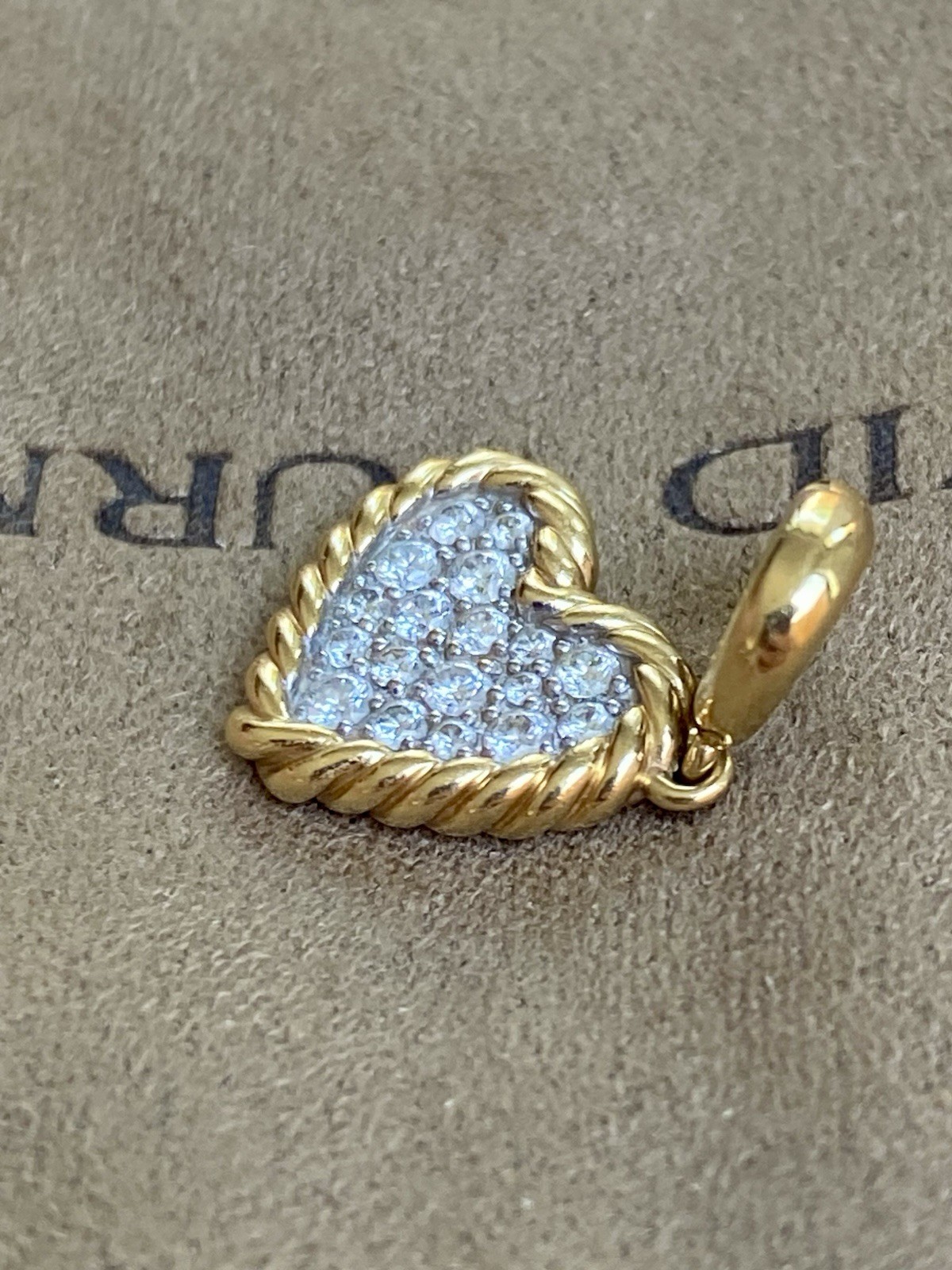 David Yurman 18K Yellow Gold Diamond Heart Amulet Charm Pendant 11mm $1450+ Exc