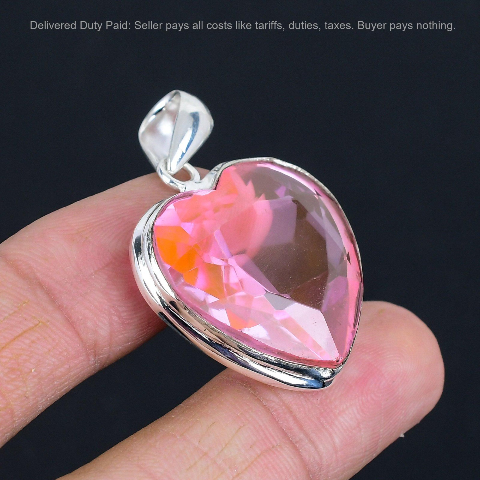 925 Sterling Silver Pink Kunzite Stone Mother Birthday Heart Anniversary Pendant